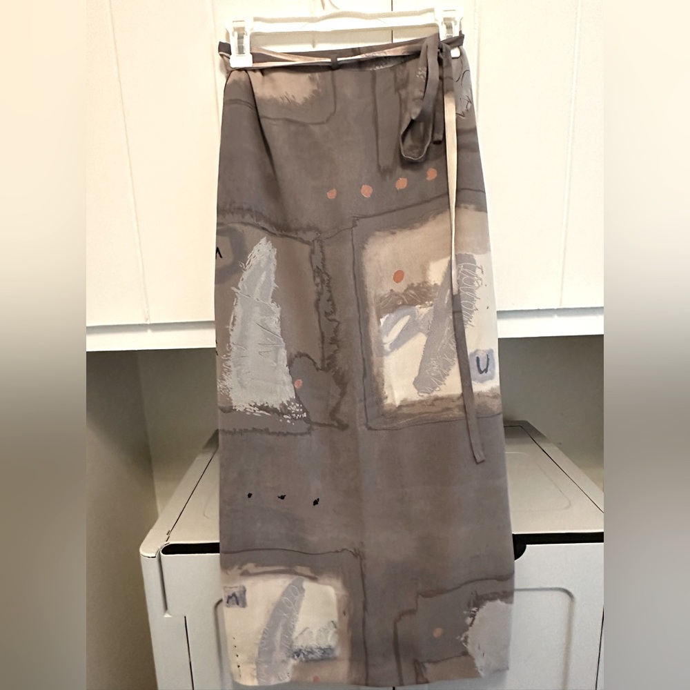 Gray Tan Wrap Skirt With Side Tie